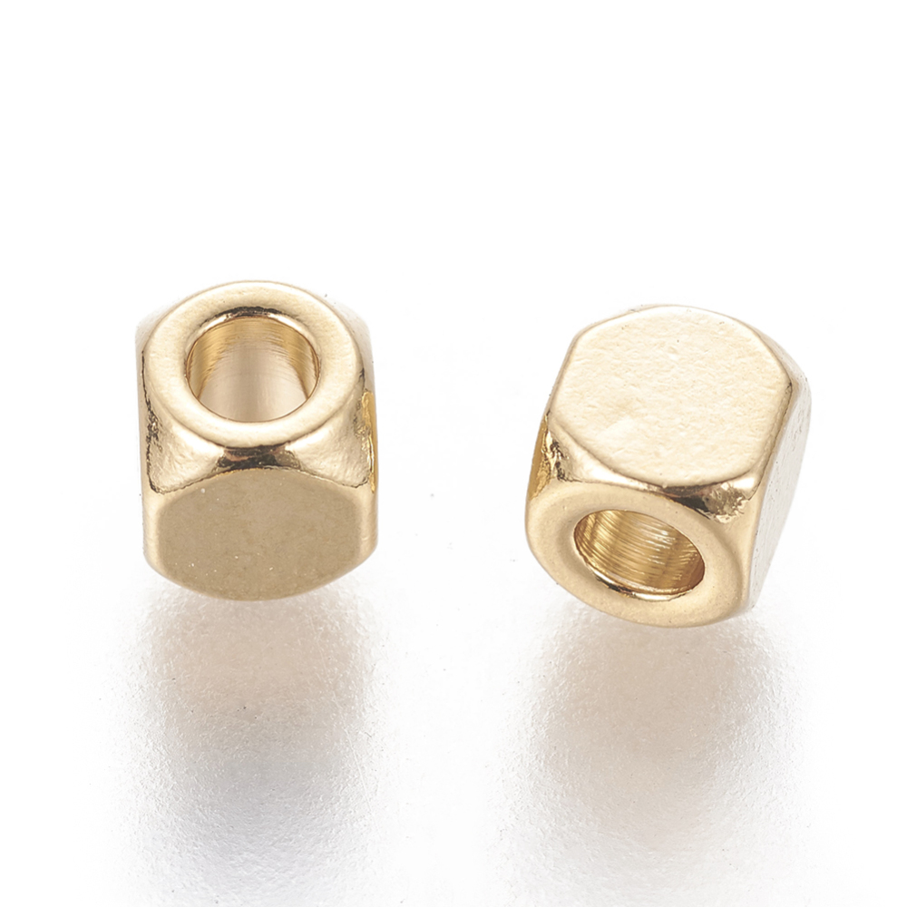 Perle INOX doré, cube, 4x4x4mm, trou 2mm, l'unité