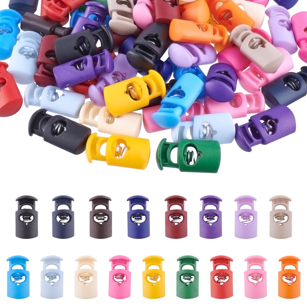Verrou plastique à ressort pour cordon, 17 couleurs, 14x27x9mm, trou 7.5x3mm