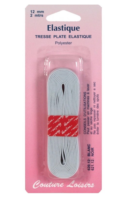[x033] Elastique blanc, plat,12mm x 2m