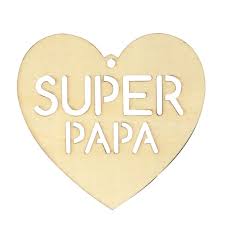 Coeur en bois "SUPER PAPA", 16x15x0.3cm