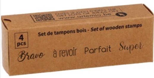 Set 4 tampons "bravo-à revoir-parfait-super, pour enseignant, 20x25mm