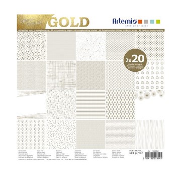Bloc de 40 pages déco, effet or / fond blanc, 20 thèmes, 30.5x30.5cm