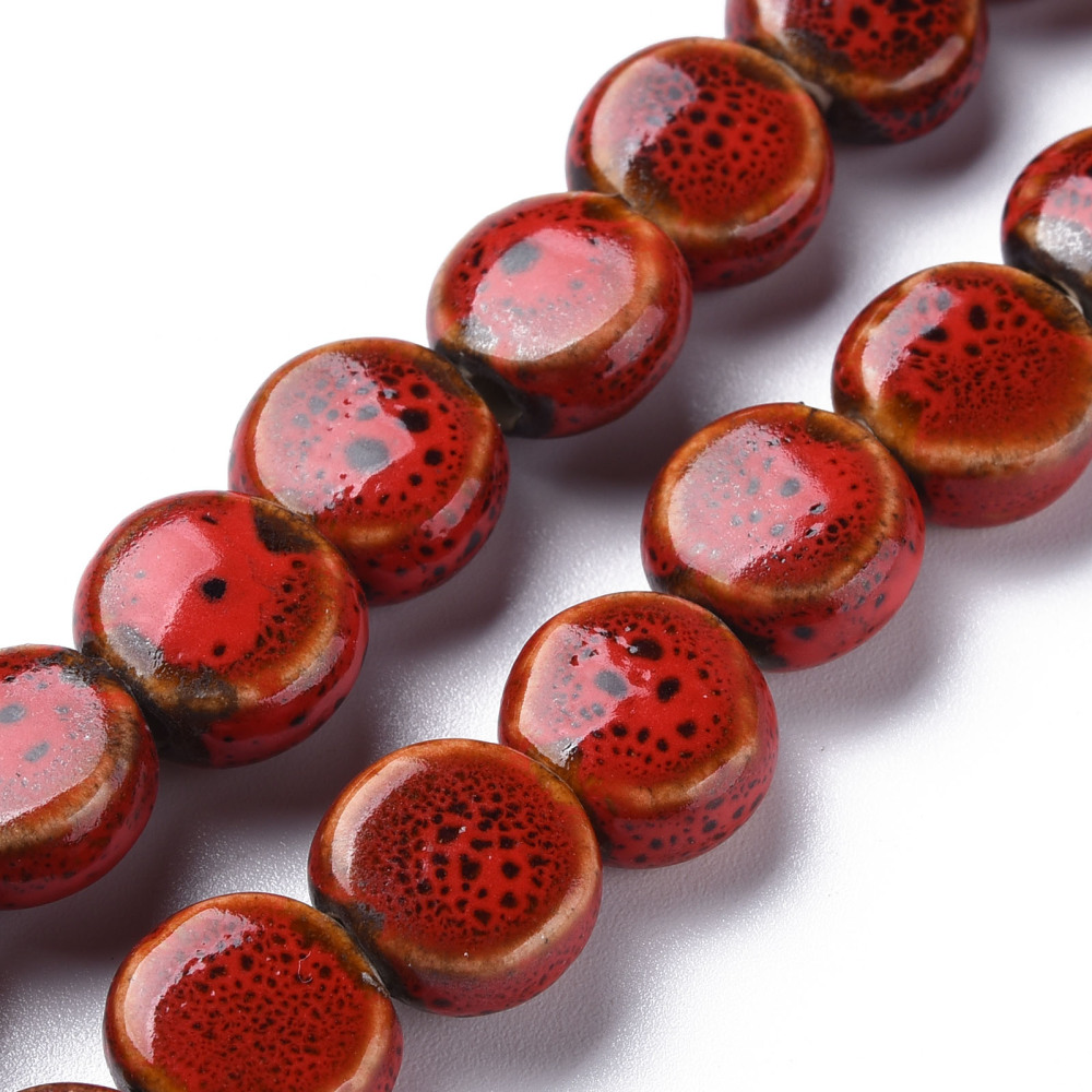 [PORC-Q265-008C] Perle céramique peinte à la main, plate ronde, 12x7mm, trou 2mm, 6 couleurs, l'unité (Vert)