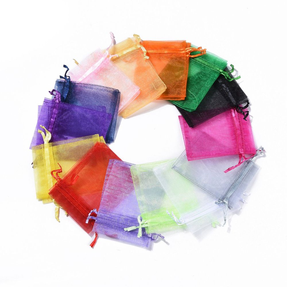 Pochette cadeau en organza, rectangle, multicolore, 10x8 cm