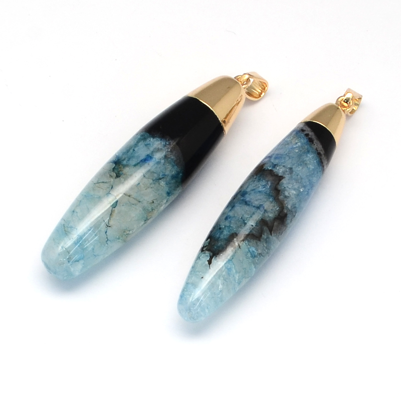 [G-Q942-18] Pendentifs pierre agate naturelle mixte, 65x15x15mm, Trou: 7x4mm