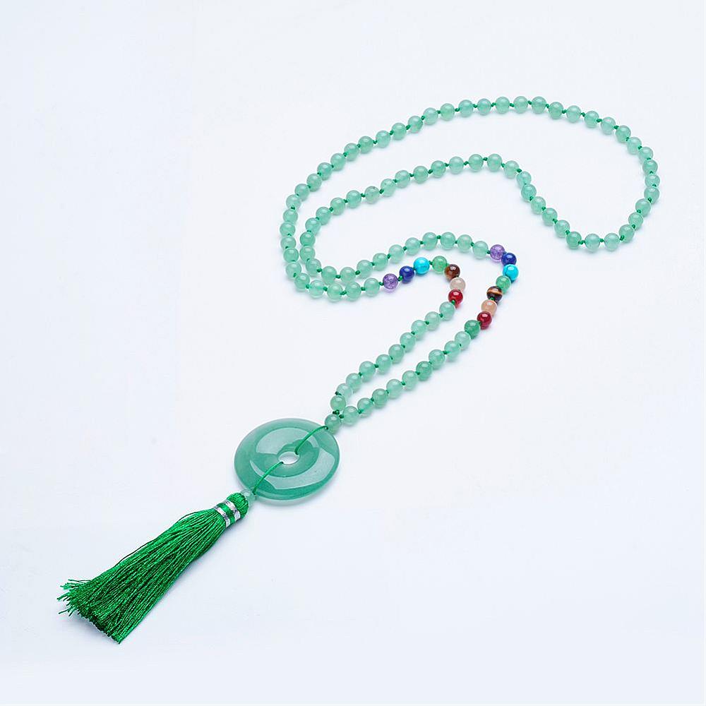 [NJEW-P159-04] Collier chakras & Aventurine verte naturelle (perles et donut), 80cm