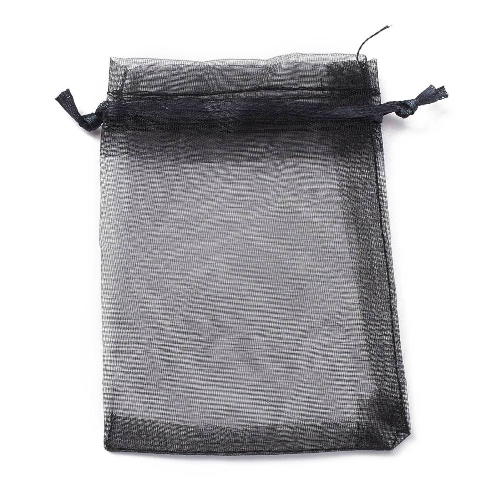 [OPR01618 OP-R016-9x12cm-18] Pochette cadeau en organza, noir, 12x9 cm