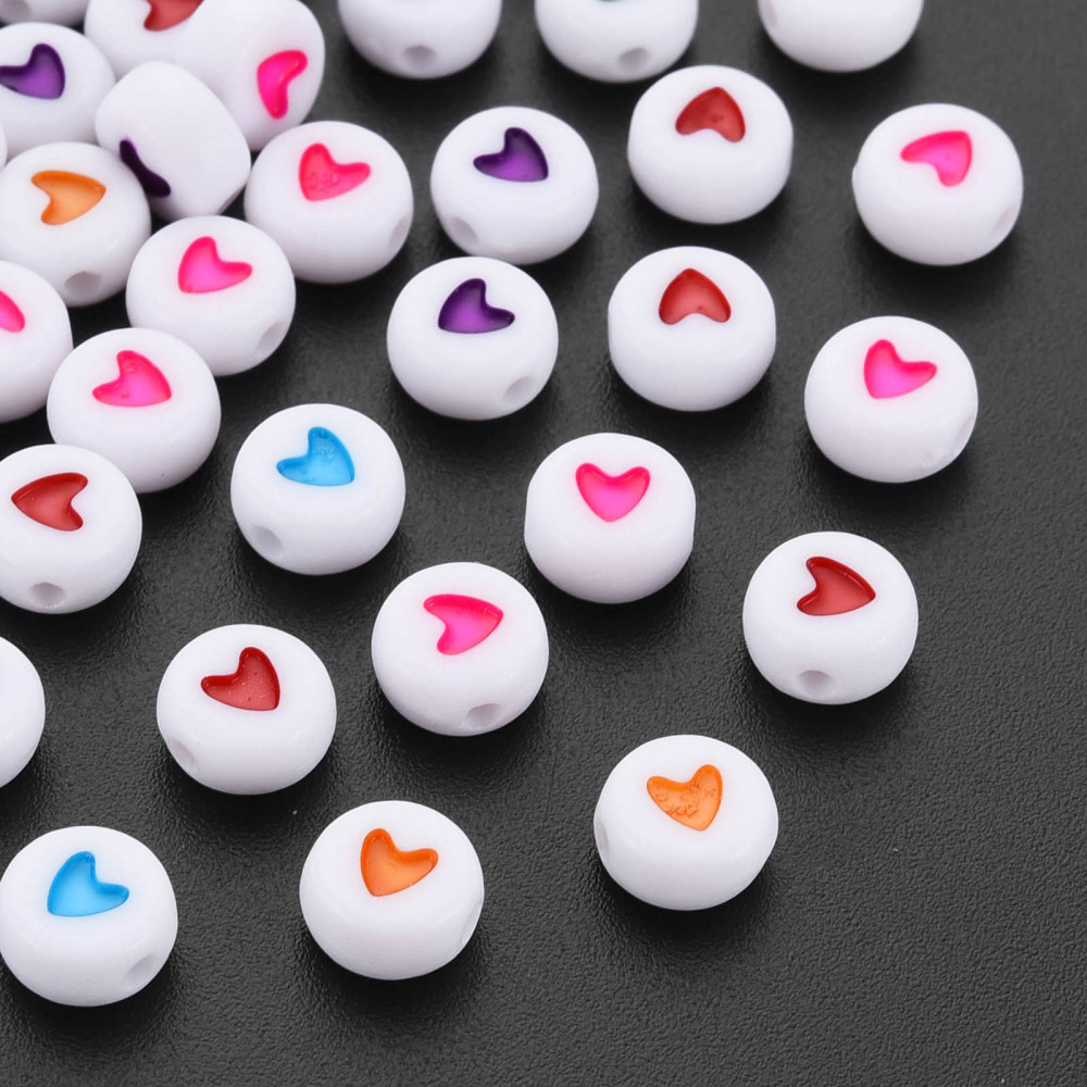 [MACR08   X-MACR-T009-08] Perle coeur en acrylique, divers coloris, plate et ronde, 7x2mm, trou 1mm