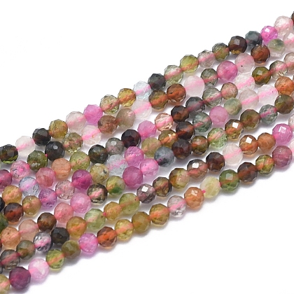 Pierre Tourmaline, naturelle, nuances mauves, ronde à facettes, 4mm, trou 0,5mm