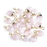 Pendentif Quartz rose, ovale à facettes contour doré, 15x8x5,5mm, trou 1,8mm, l'unité