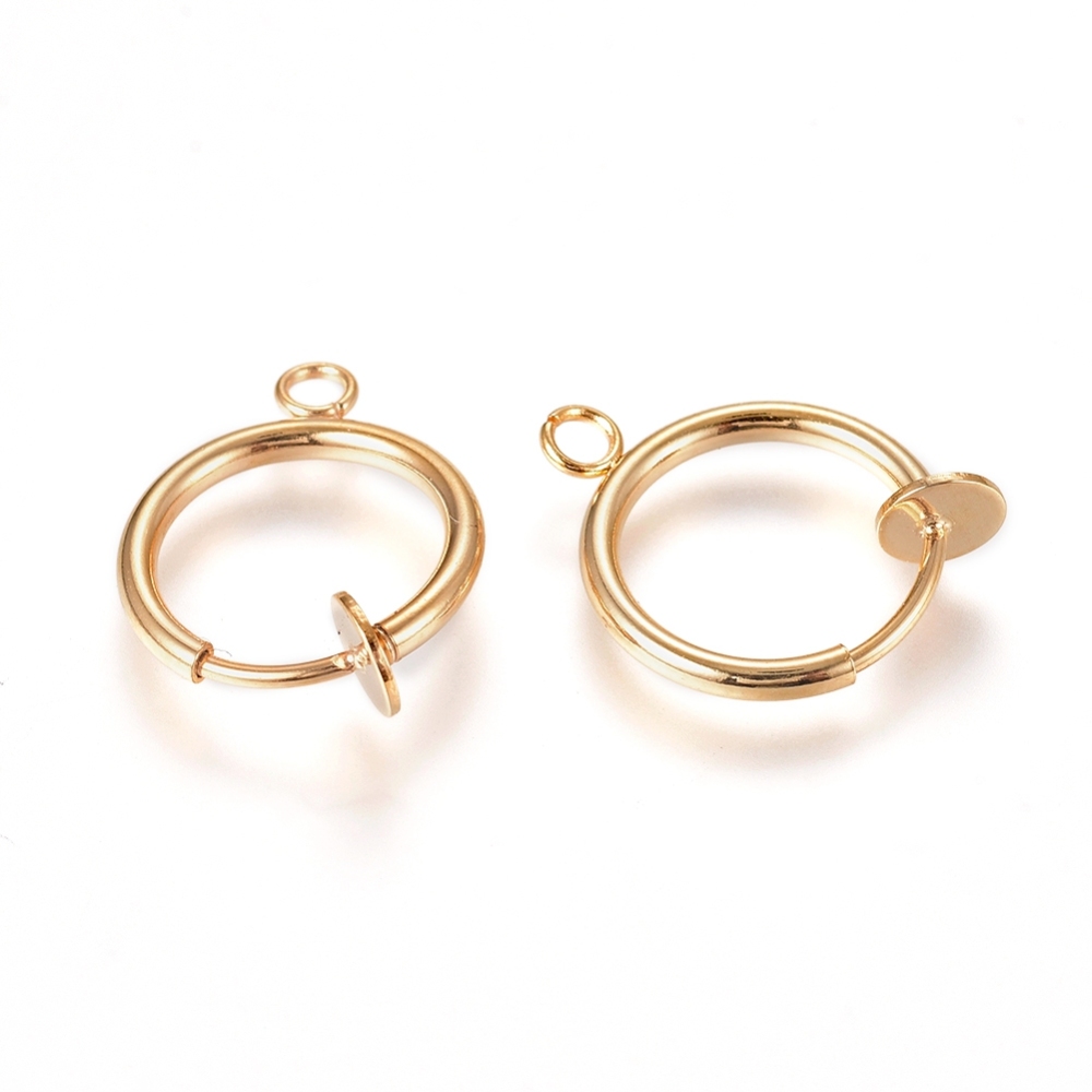 [STAS-L238-025G  STAS-BBC0003-25] Boucle d'oreille INOX doré, créoles avec clips à vis , 17x13x4.5mm, Trou: 2mm, la paire