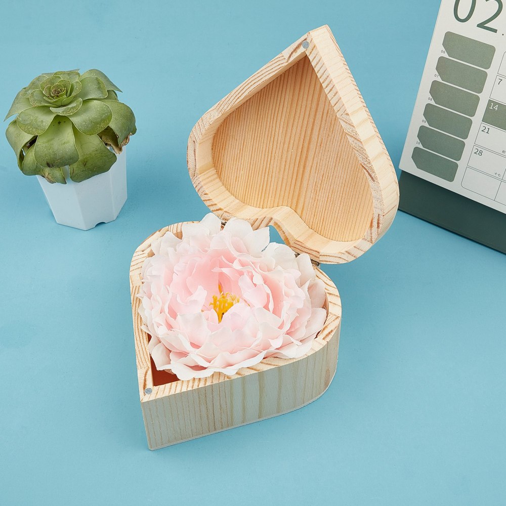 [CON-WH0072-14] Boîte coffret en bois, forme de coeur, 12,8x13x7,2cm