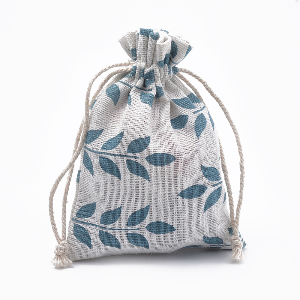[ABAG-T006-A04] Pochette en polycoton, imprimé feuilles, 14x10 cm