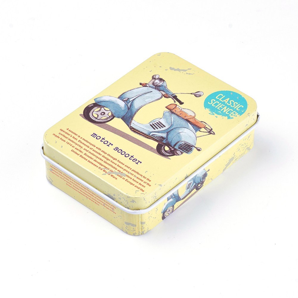 Boîte  en métal, motif scooter vintage, jaune pâle, 9,5x6,9x2,6 cm