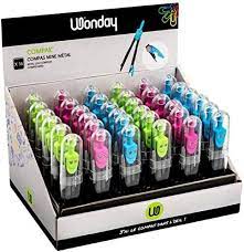 Compas en métal avec mine WONDAY, avec cache-mine, coloris assortis