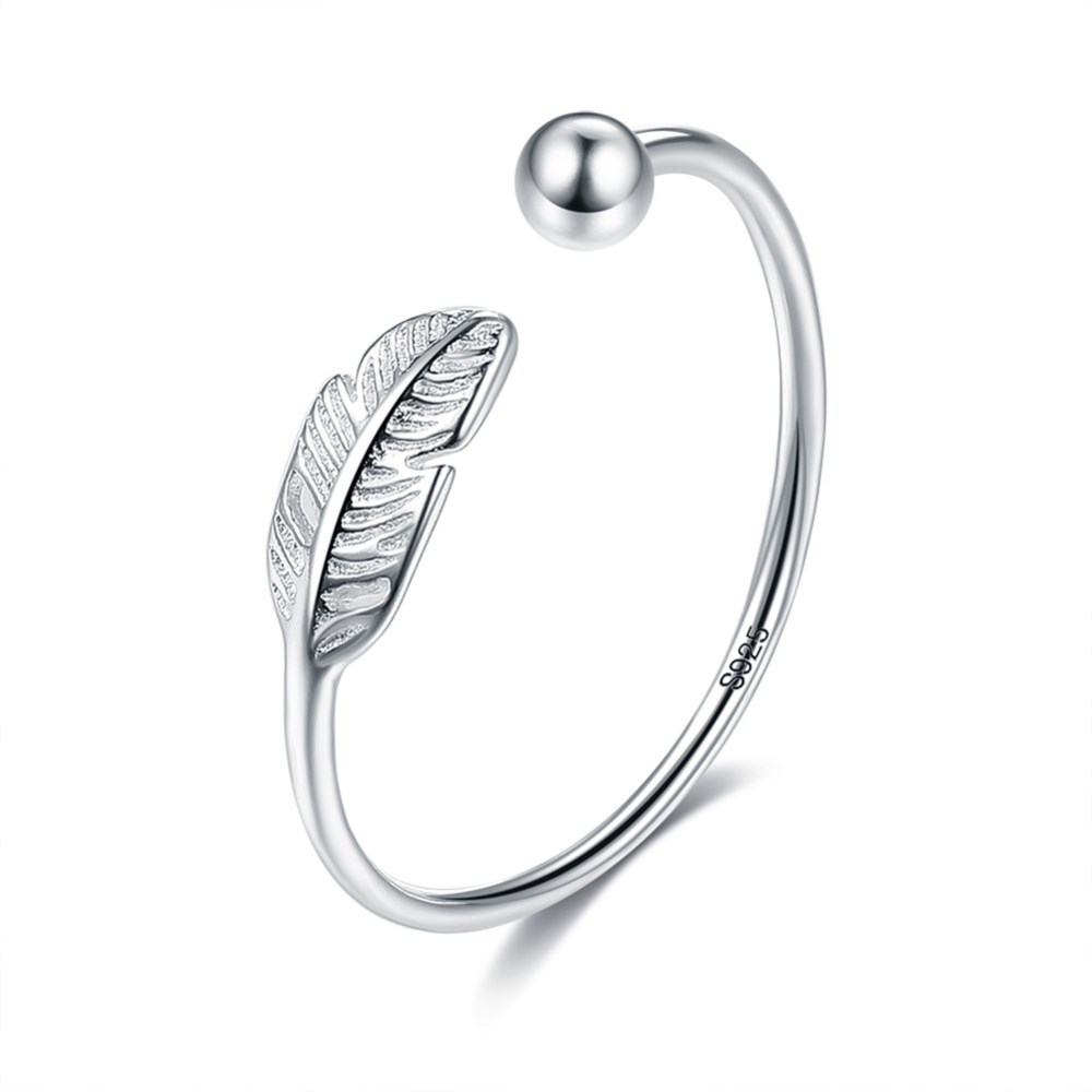 Bague plaquée argent 925, feuille, diam 16mm, réglable