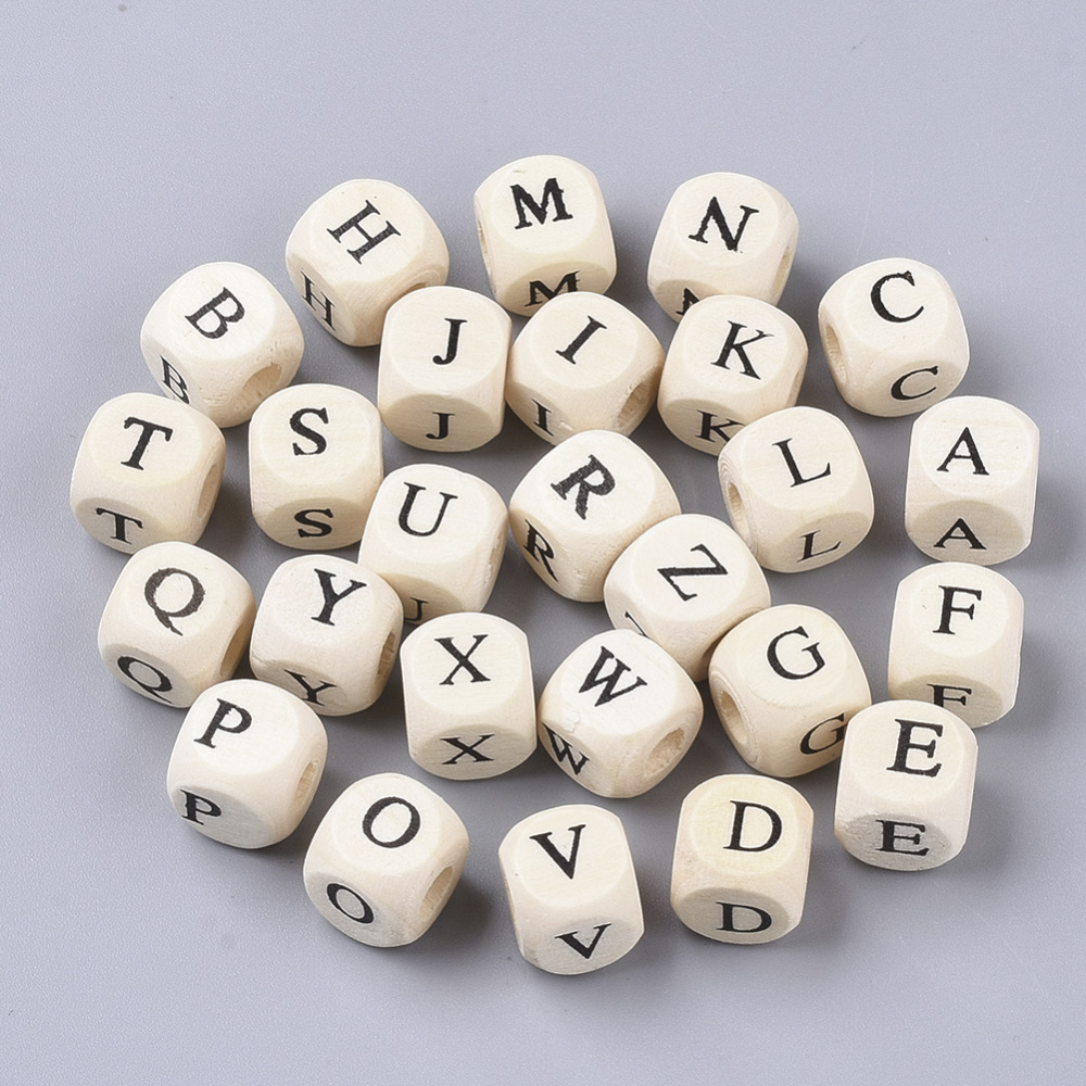 [T026A] Lettre Perle en bois, cube 10x10x10mm, trou 3,5mm (A)