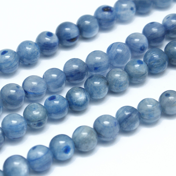 Pierre Cyanite, naturelle, bleue, ronde, 6mm, trou 0,8mm, l'unité