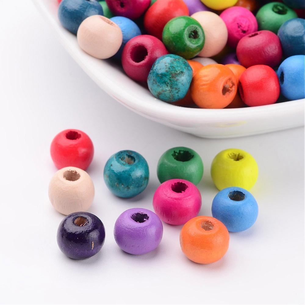 Sachet de 200 perles en bois multicolores, 8x7mm, trou 3mm