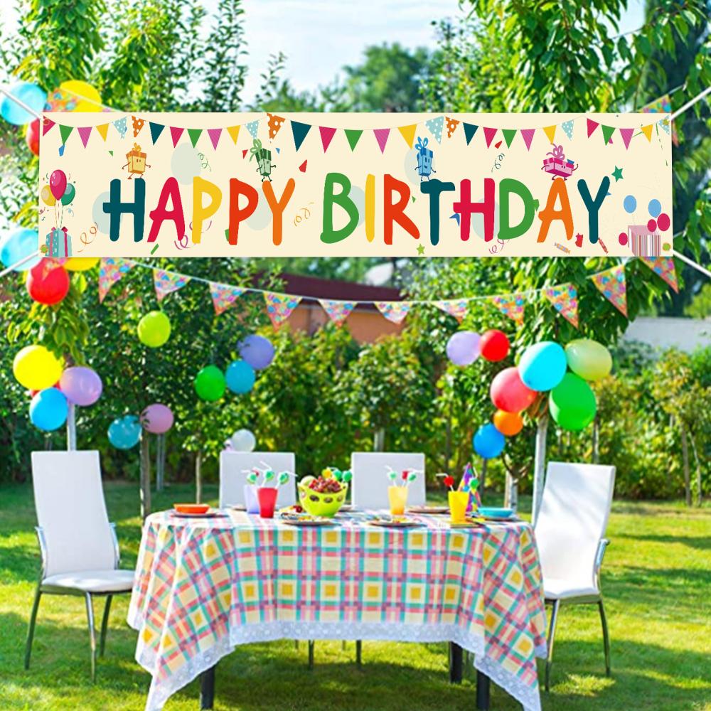 Bannière anniversaire colorée, tissu polyester lavable, 3mx50cm