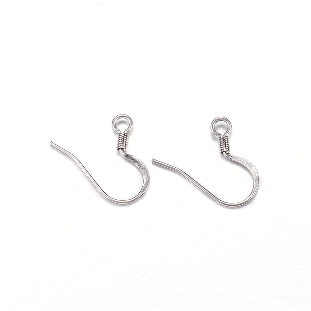 Crochets boucle d'oreille INOX argenté, plat, 14x17x2mm, trou 2mm, sachet de 200 pièces