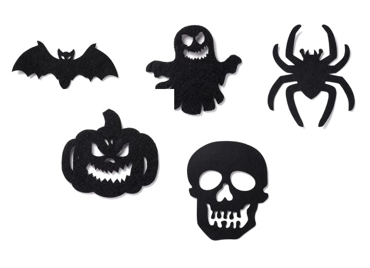 [AJEW-P101-04A] Décorations Halloween, feutrine noire, 5 à 12 cm selon les motifs (Citrouille)