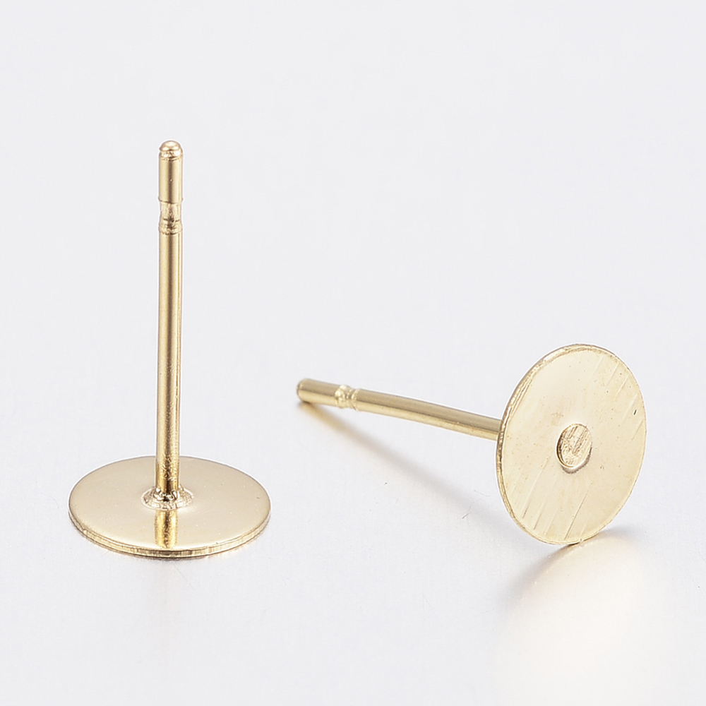 Puce boucle d'oreille en INOX doré, support plat rond 3mm, tige 0,8mm
