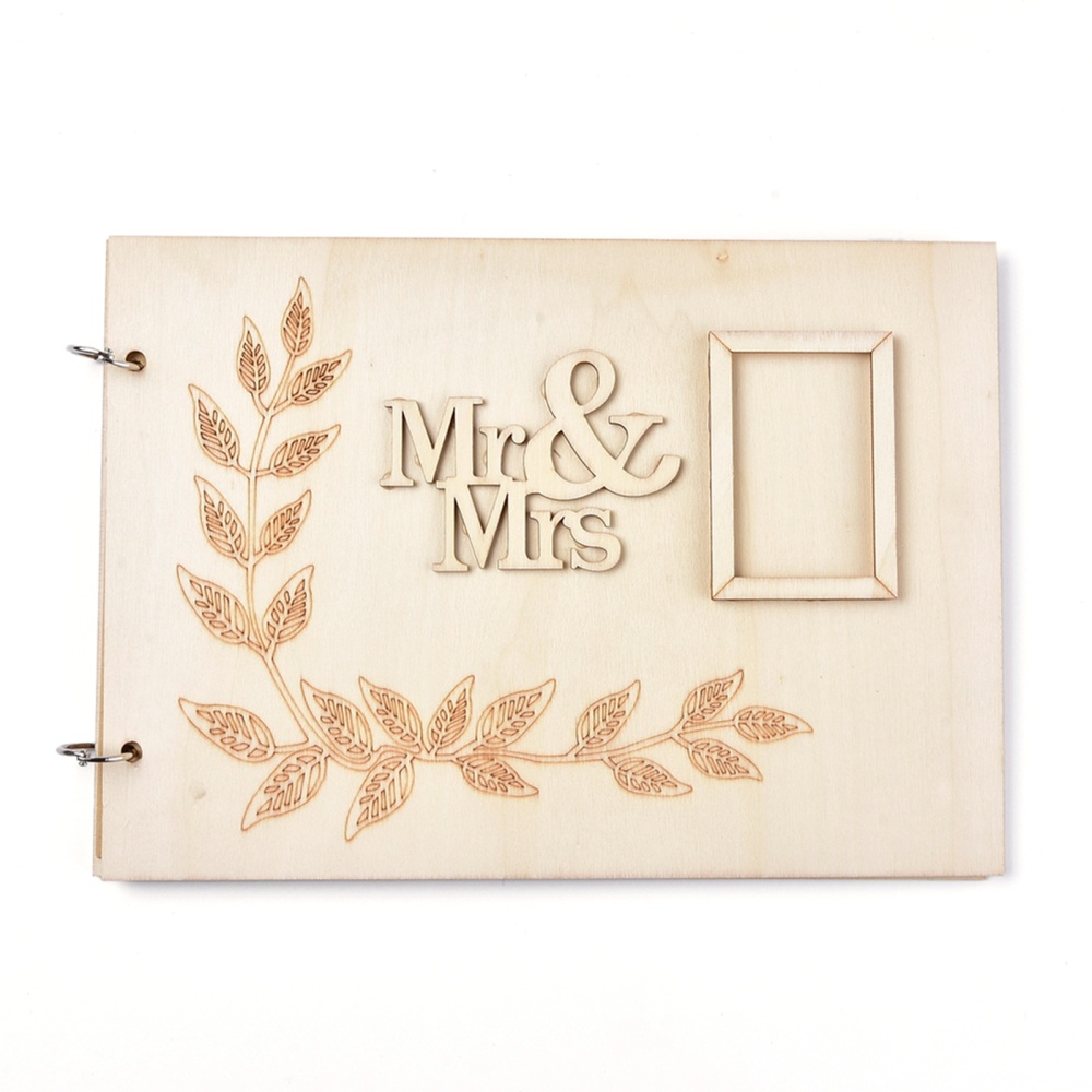 Livre d'or pour mariage, en bois, Mr&Mrs, 20x28x1cm x 20 feuilles