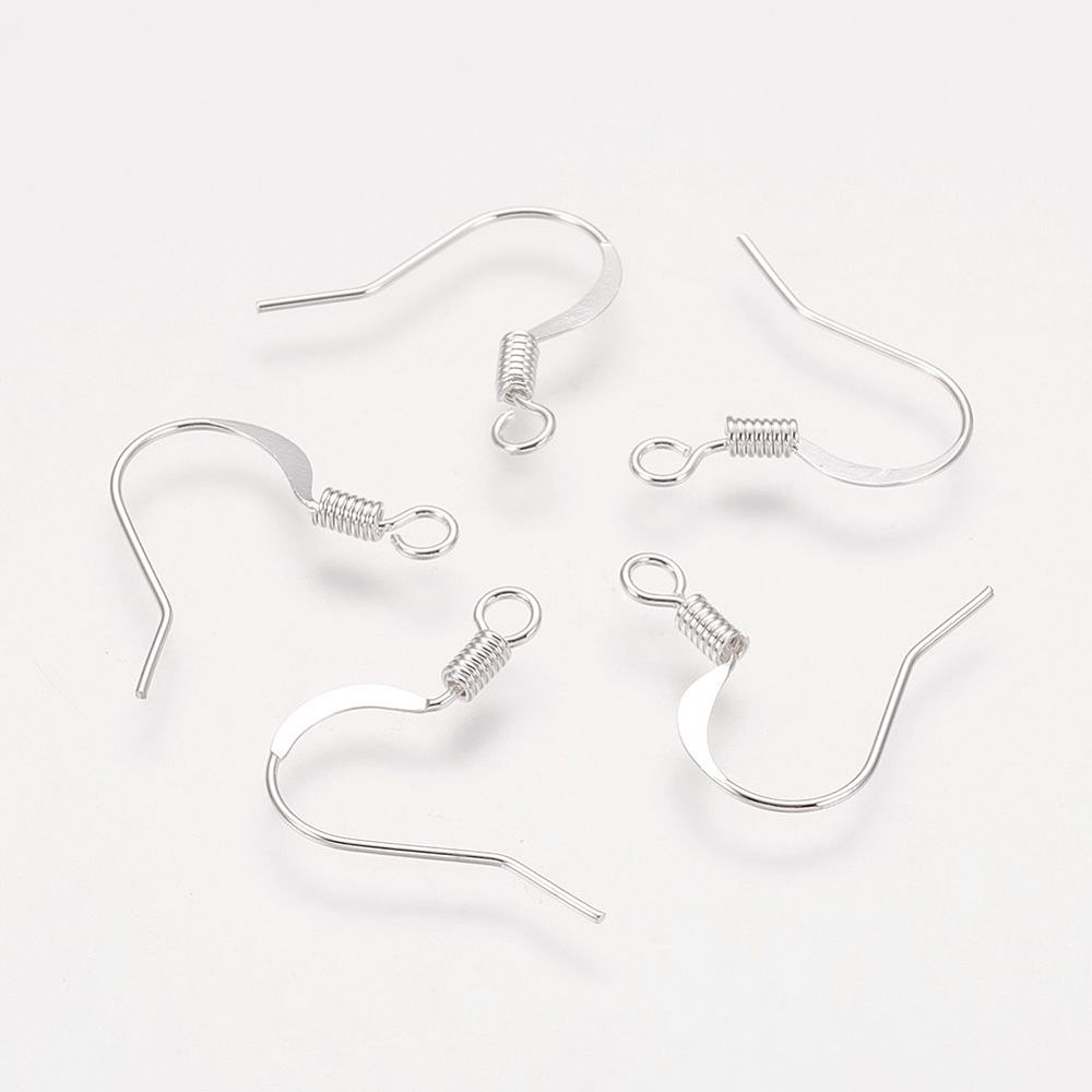 Crochets boucle d'oreille, laiton, couleur argent brillant, 17mm, x100 pièces