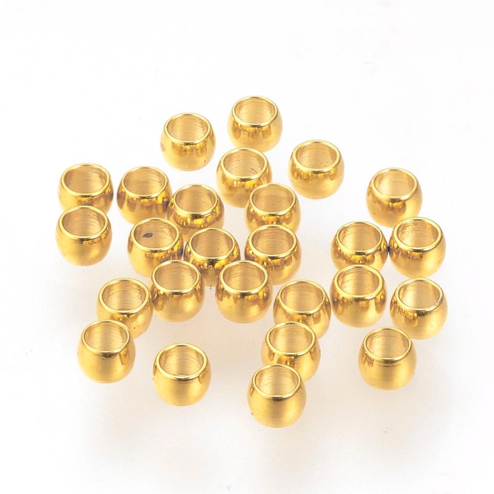 Perles à écraser INOX plaqué or, doré, 2mm, compatible fil 0,5mm, x50 pièces