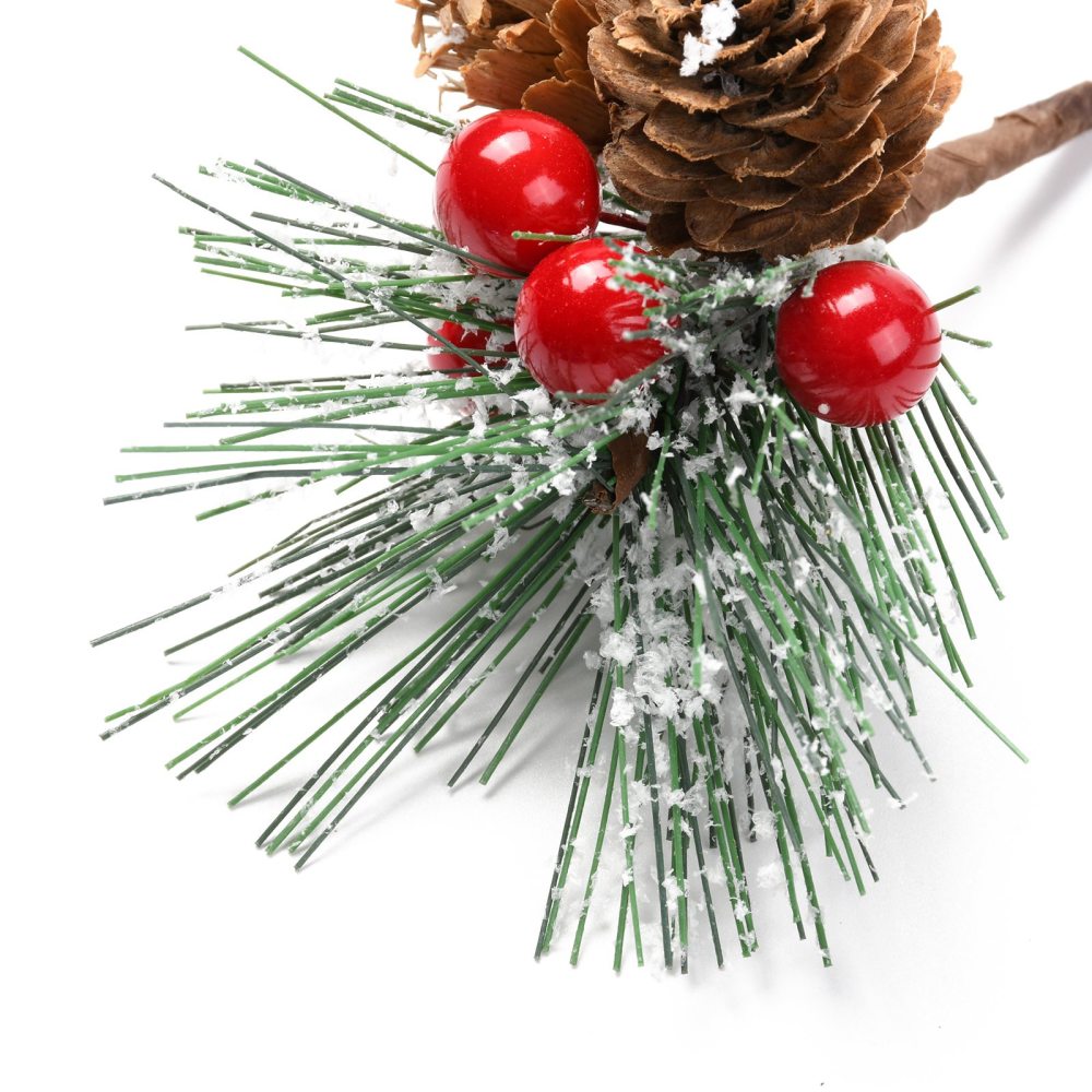 [DIY-P018-B01] Branche de sapin de Noël artificielle, avec pommes de pin et baies rouges, 120mm