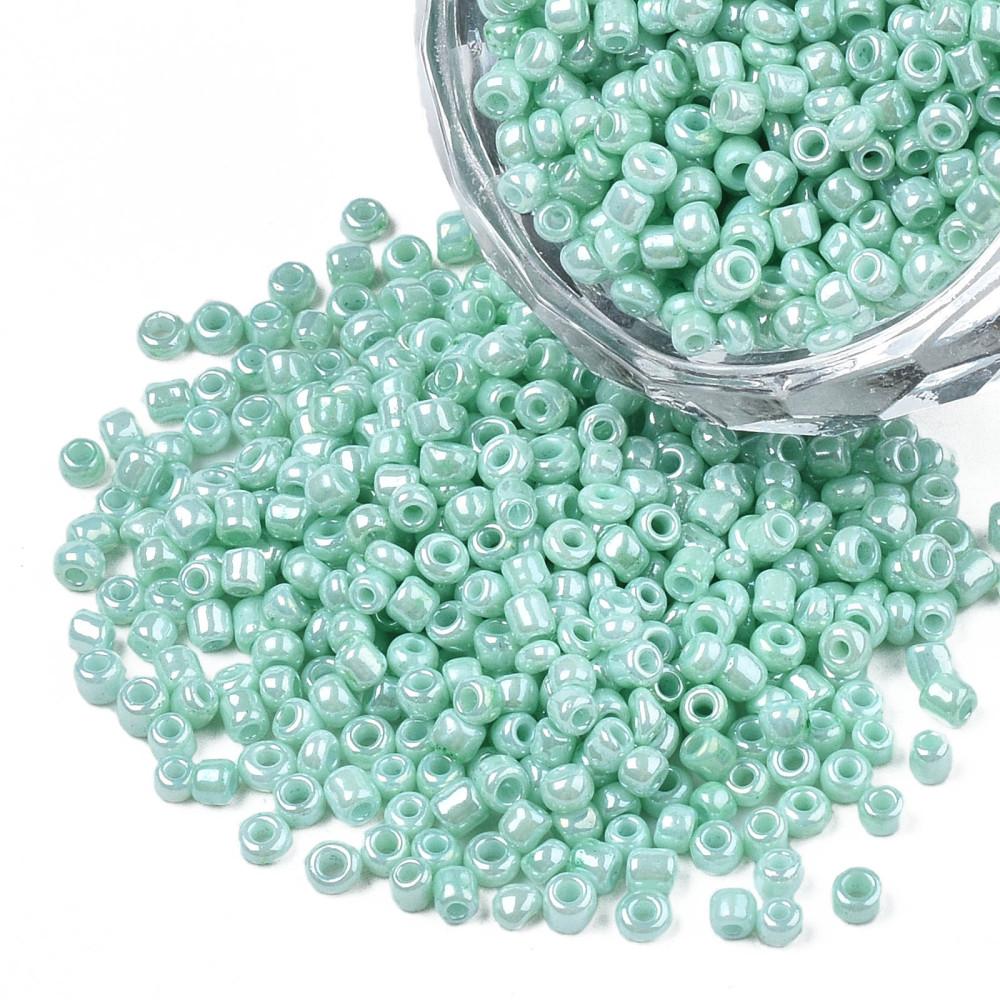 Perles de rocaille opaques nacrées taille 2.5 mm, trou 0,8 mm, sachet d'env. 30 gr, Aigue Marine