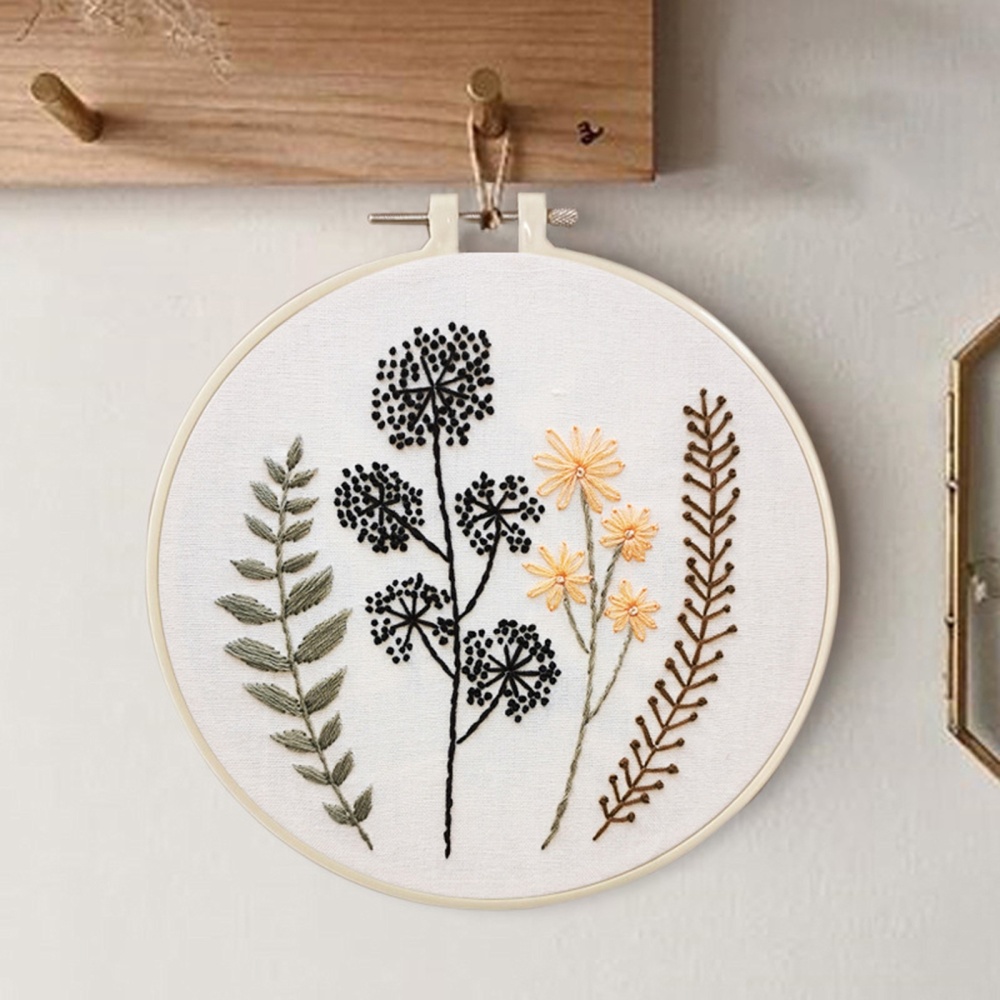 Kit complet de broderie : cercle 30cm, tissu avec patron, fils, aiguilles : 5 modèles