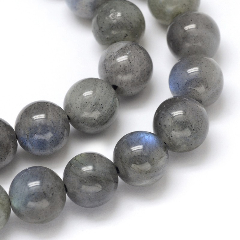 Pierre Labradorite noire/larvikite, grade AA, naturelle, ronde,  8mm, trou 1mm