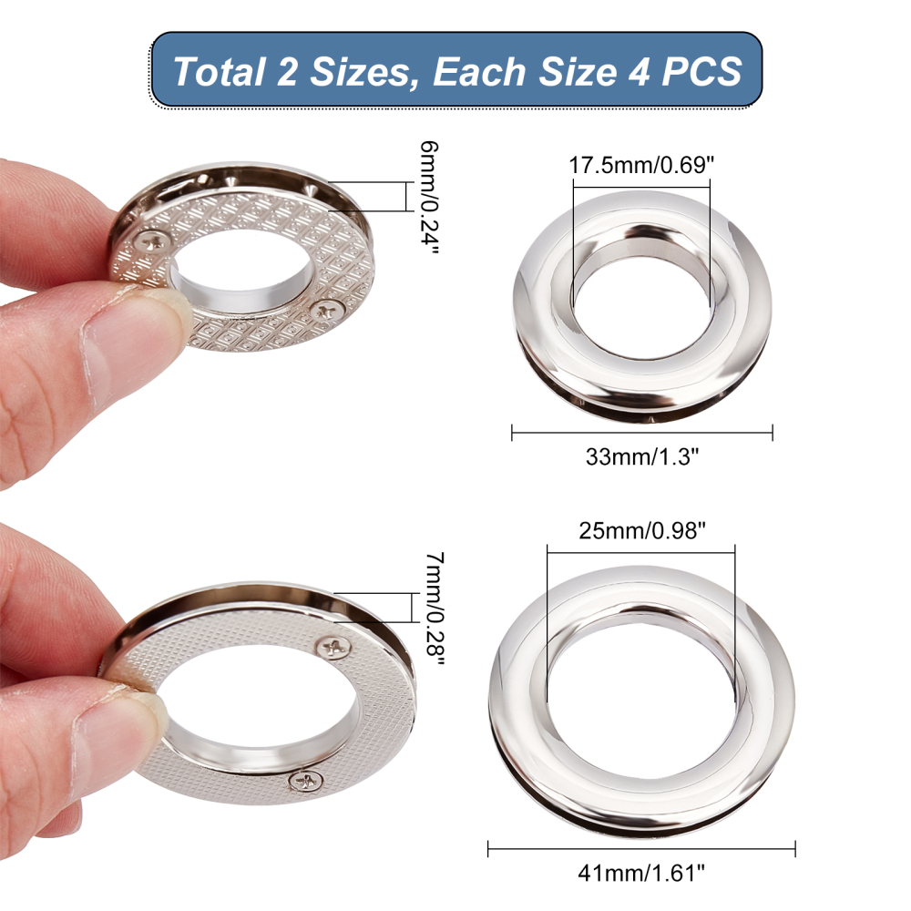 Oeillets pour sac, coloris argent, diam 33mm