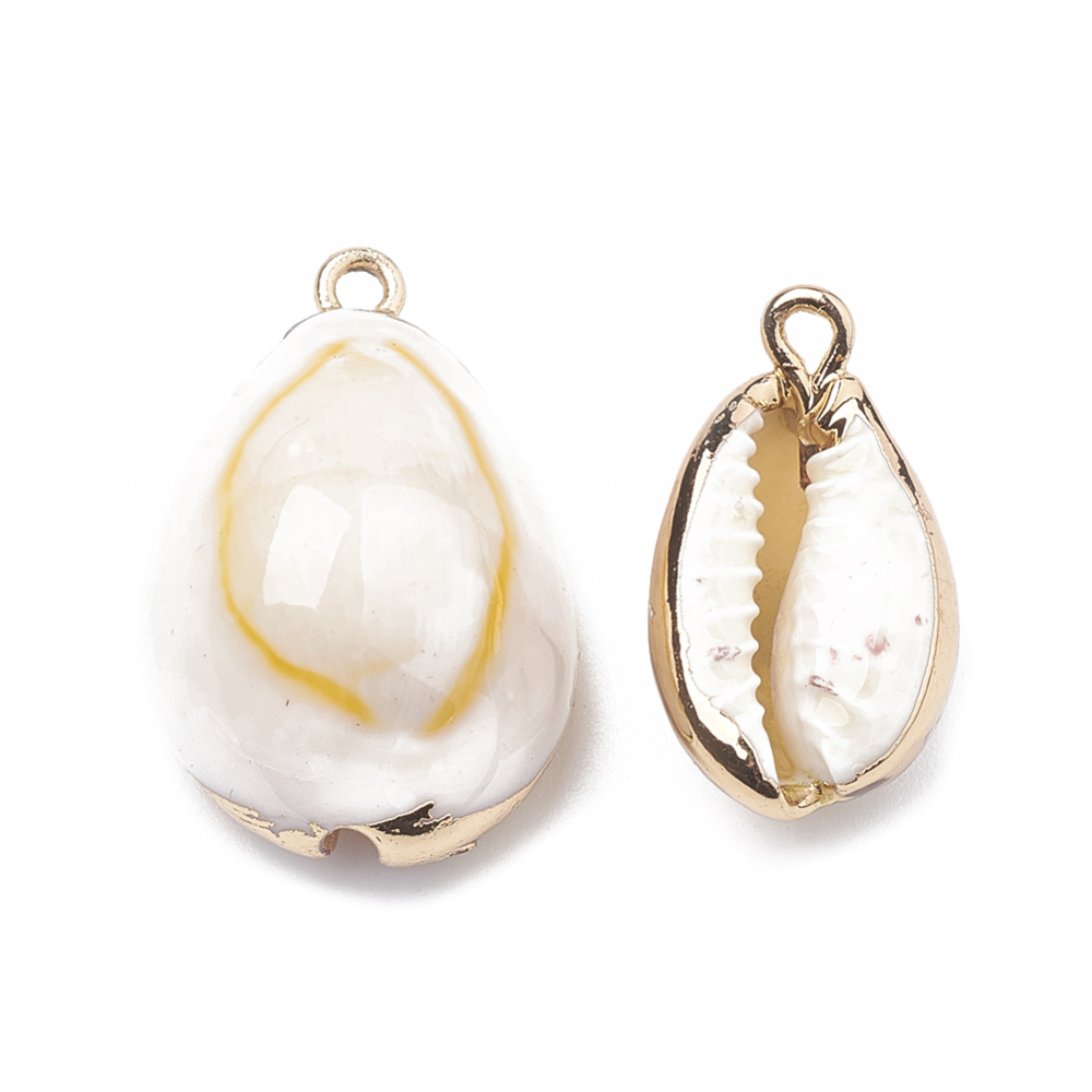 Pendentif cauris avec dorure, 17~25x10~15x5~7mm, Trou: 1.5mm