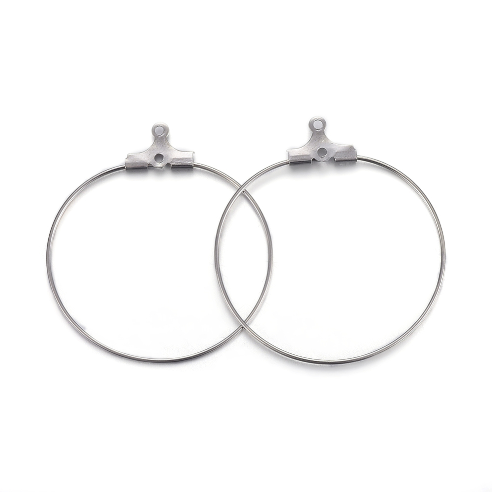 Boucles d'oreille créole INOX argenté à suspendre, 30x0,7mm, trou 1mm, x10 pièces