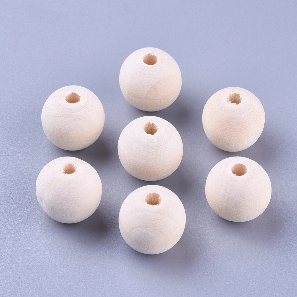 Perles en bois naturel, boule, diamètre 18mm, trou env. 4mm, x50 pièces