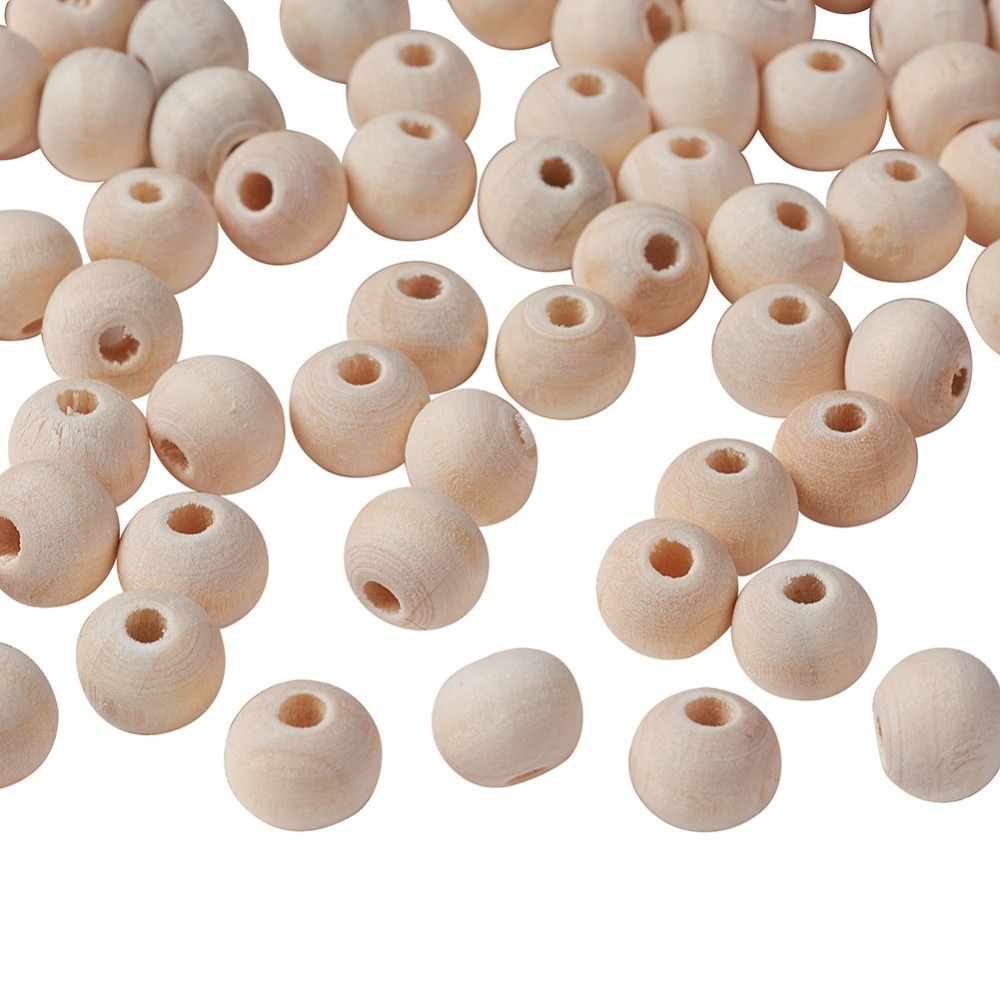 [X-WOOD-S651-8mm-LF] Perles en bois naturel, boule, diamètre 8mm, trou 2mm, x200 pièces