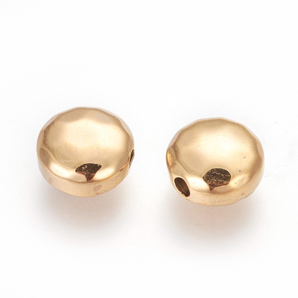 Perle INOX doré, placage ionique, plate ronde, 8.5x4.5mm