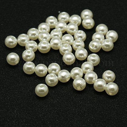 [PL609-1] Perle d'imitation nacrée, ronde, 6mm, trou 1mm x 120 pièces env., 2 coloris au choix (Nacre blanc)