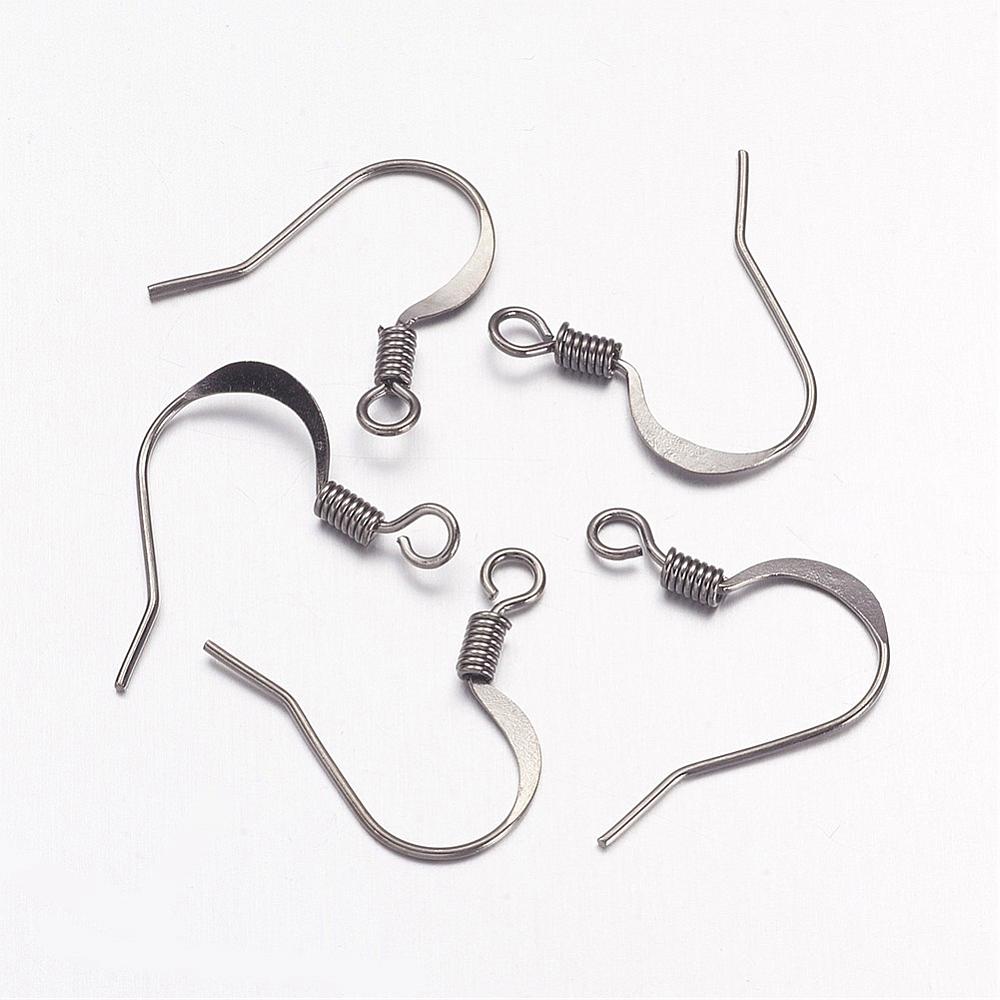 [KK-Q366-B-NF] Crochet boucle d'oreille, laiton, couleur argent foncé, 17mm