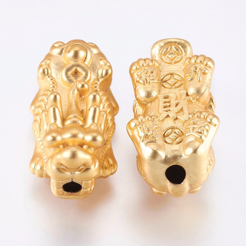 Perles en laiton plaqué or 18k, dragon, 20x9x9mm, trou: 2,5mm
