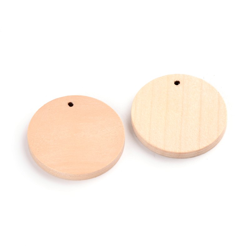 [ZX-TB211Y] Pendentif bois, plat rond, diam, 34,5x3,5mm, trou 1mm
