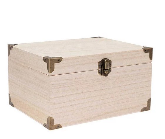 [06771.10.02] Boîte/coffre à trésor en bois avec armatures, 20x16x11cm