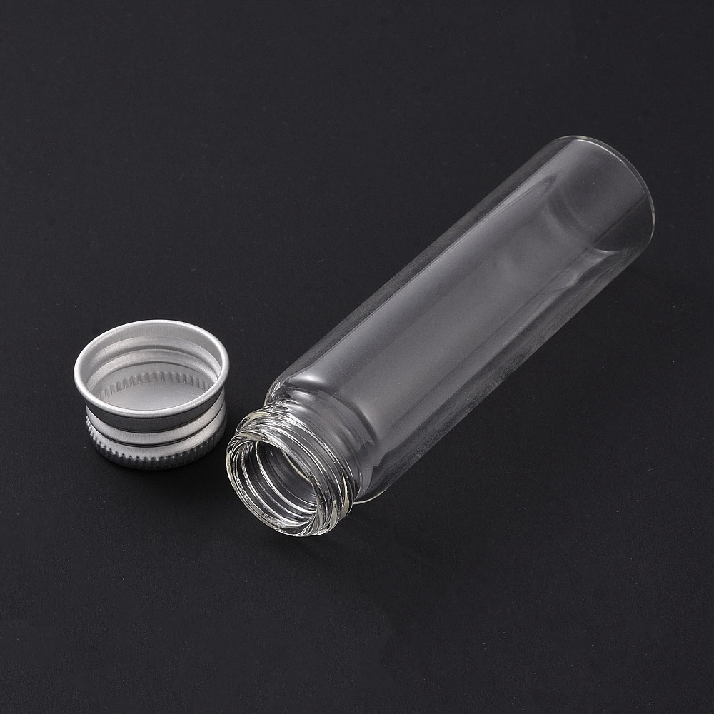 Fioles en verre/ bouteille avec couvercle à vis aluminium, 20ml, 8,1x2,2cm, x20 pièces