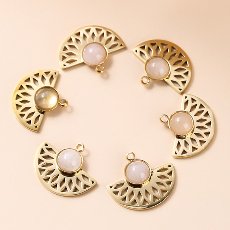 [BOHO-PW0001-060C-01] Pendentif INOX doré et quartz rose, 18x15x5mm