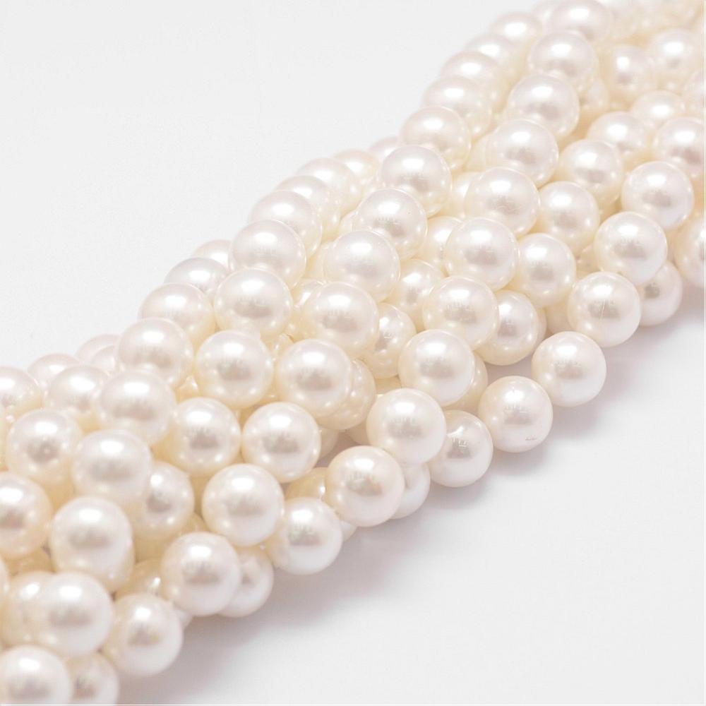 Perle de coquillage naturelle, plaquée, blanche, ronde, 8mm, trou 0,8mm