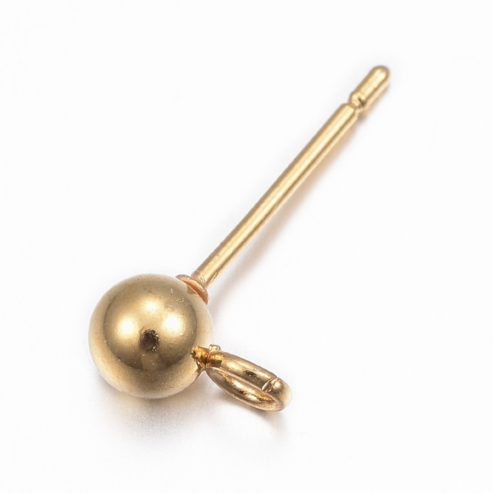 Puce boucle d'oreille INOX doré, plaqué or 24k, avec boucle et attache, 15x7x4mm, trou 1,7mm, x10 pièces