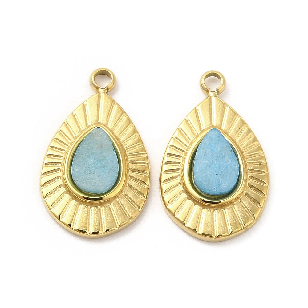 [STAS-J401-VC664   STAS-H202-14G] Pendentifs INOX doré, placage ionique, turquoise grade A, larme, 13x9x2.5mm, trou: 1.2mm